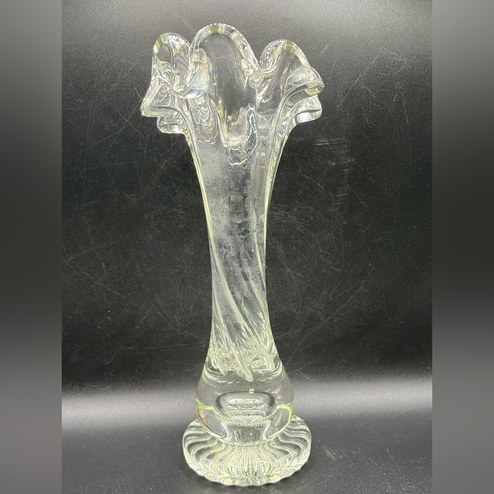 Vintage Mid Century Swung Glass Vase Chunky Ruffled Thick Walled Vessel Decor - Picture 7 of 14